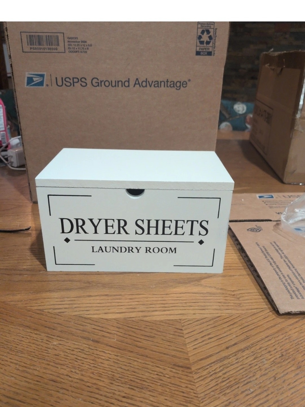 Dryer Sheets Laundry Room Box - White Decorative Storage